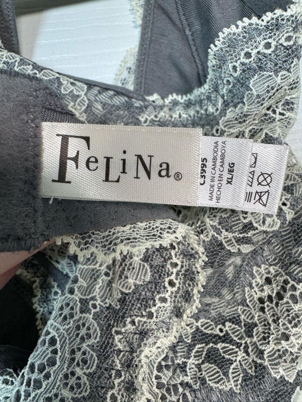 Felina Lace Bralette Gray Cream Racerback Soft Stretch XL - Picture 4 of 5